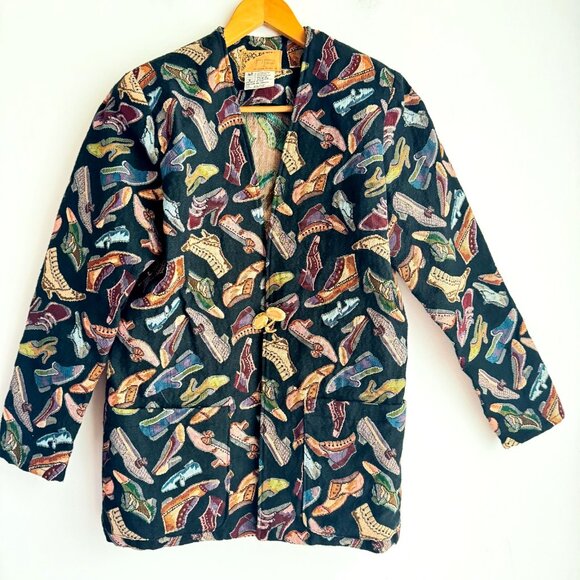 Vintage Judy Joannou Shoe Print Tapestry Jacket XS